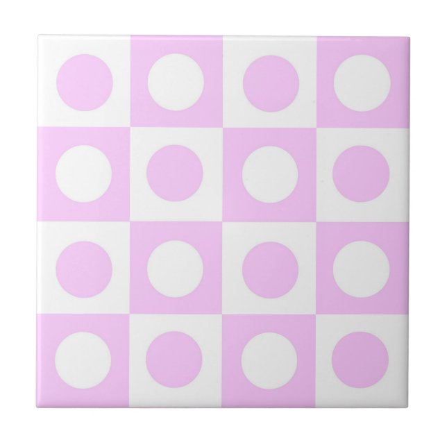 Azulejo De Cerâmica Pastel Pink Dots and Squares Pattern (Frente)