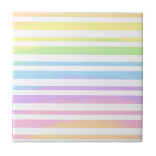 Azulejo De Cerâmica Pastel Rainbow Stripes Abstrato Blur Art Design