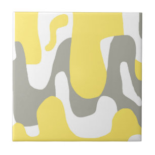 Azulejo De Cerâmica Pasto Branco de Cinzas Amarelas abstrato Art