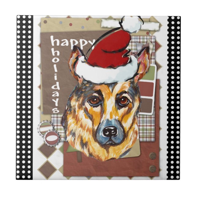 AZULEJO DE CERÂMICA  PASTOR ALEMÃO DE NATAL (Frente)