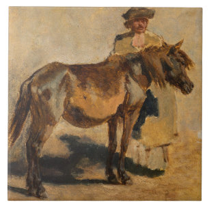 Azulejo De Cerâmica Pastor com cavalo (arte equina)