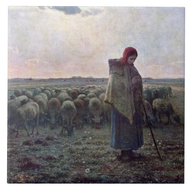 Azulejo De Cerâmica Pastor com seu bando, Jean-Francois Millet (Frente)