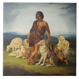Azulejo De Cerâmica Pastor numa paisagem rural