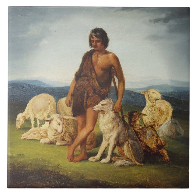 Azulejo De Cerâmica Pastor numa paisagem rural (Frente)