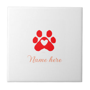 Azulejo De Cerâmica Pata de cachorro coração vermelho adicionar nome t