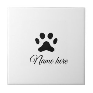 Azulejo De Cerâmica Pata de cão e animal preto acrescentar nome texto
