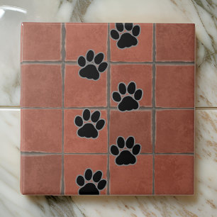 Azulejo De Cerâmica Patas-Cães Terracotta Pista no Chão Trilha de Pata