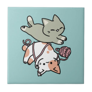 Azulejo De Cerâmica Patas e Brincadeira – Ilustração Adorável de Gato