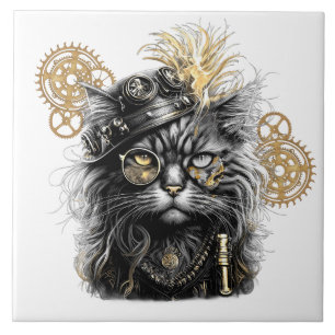 Azulejo De Cerâmica Patas Espirituosas O Gato Steampunk Funky