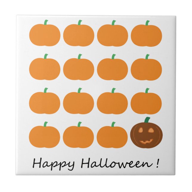 Azulejo De Cerâmica Patch de Abóbora Feliz Halloween (Frente)