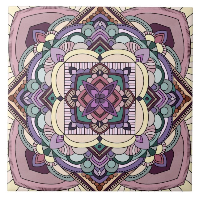 Azulejo De Cerâmica Patchwork Mandala (Frente)