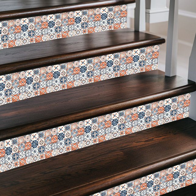 Azulejo De Cerâmica Patchwork marroquina vibrante - Azul Boho, Vermelh (Criador carregado)