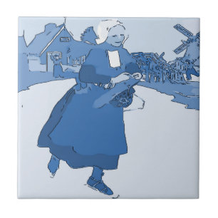 Azulejo De Cerâmica Patinagem holandesa azul da menina
