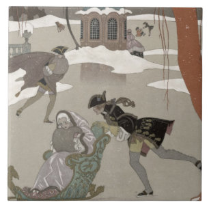 Azulejo De Cerâmica Patinagem no gelo no lago congelado, ilustração
