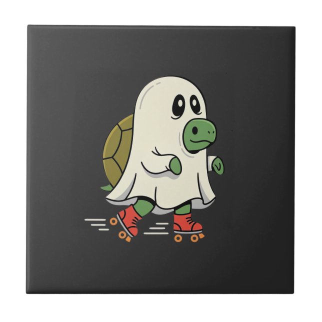 Azulejo De Cerâmica Patins Ghost Turtle Design de Halloween_1 (Frente)