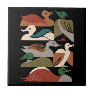 Azulejo De Cerâmica Patos Em Fila (Preto)
