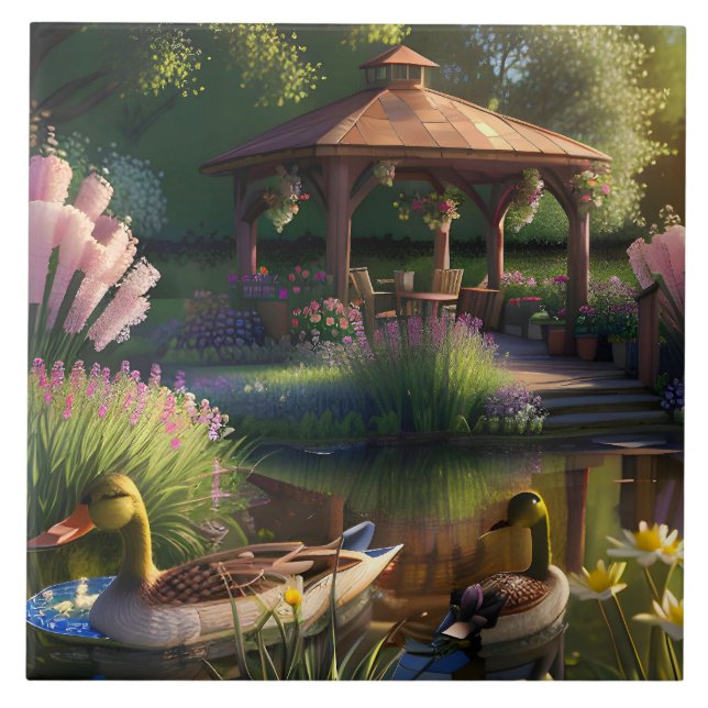 Azulejo De Cerâmica Patos no Pond (Frente)