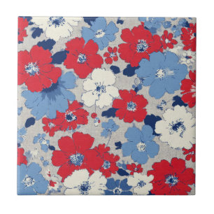 Azulejo De Cerâmica Pátrio Vermelho Azul Branco Floral (12)