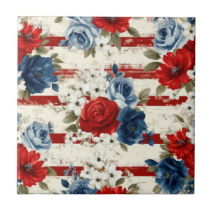 Azulejo De Cerâmica Pátrio Vermelho Azul Branco Floral (2)