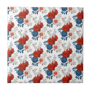 Azulejo De Cerâmica Pátrio Vermelho Azul Branco Floral (4)