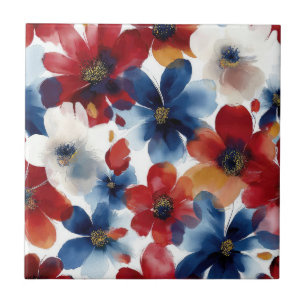 Azulejo De Cerâmica Pátrio Vermelho Azul Branco Floral (5)