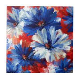 Azulejo De Cerâmica Pátrio Vermelho Azul Branco Floral (6)
