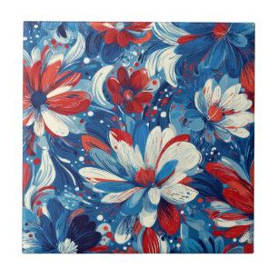 Azulejo De Cerâmica Pátrio Vermelho Azul Branco Floral (8)