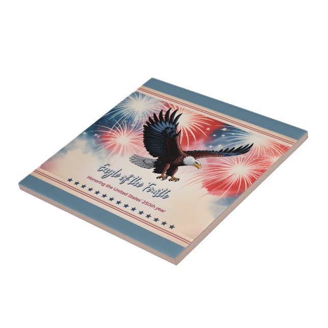 Azulejo De Cerâmica Patriotic Eagle Fireworks 1776–2026 US Keepsake (Lateral)
