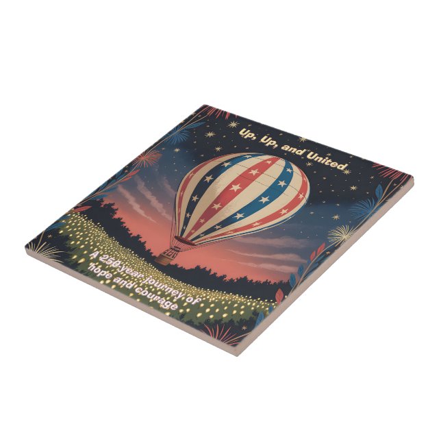 Azulejo De Cerâmica Patriotic Hot Air Balloon USA 1776–2026 Fireworks (Lateral)