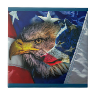 Azulejo De Cerâmica Patriótica Americana Flag Bald Eagle Wolf