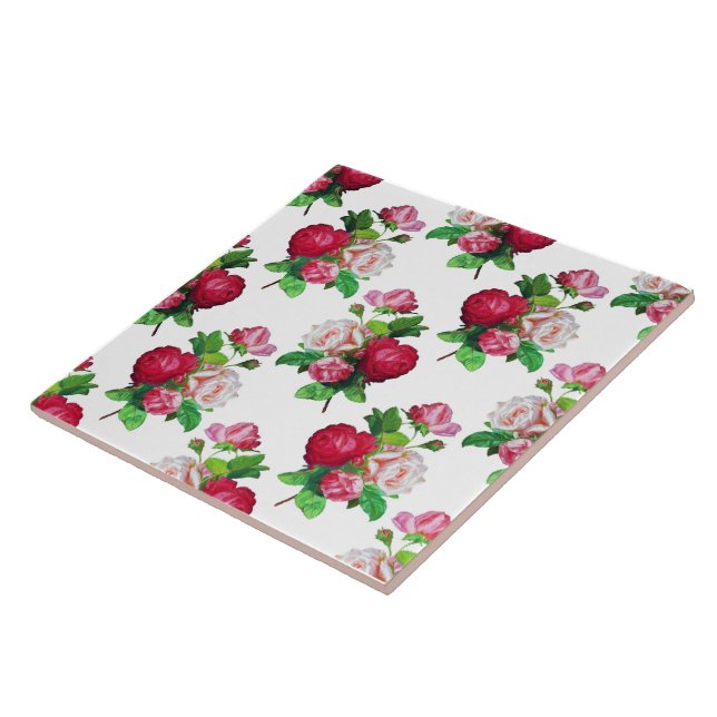 Azulejo De Cerâmica Pattern with Red, White and Pink Roses, (Lateral)