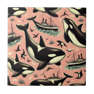 Azulejo De Cerâmica Patterno de Orca de Vintage Cute