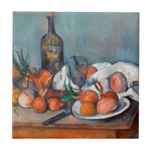 Azulejo De Cerâmica Paul Cézanne, ainda vida com cebolas e uma garraf