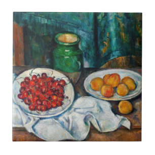 Azulejo De Cerâmica Paul Cezanne - Ainda vive com cerejas e caçadores
