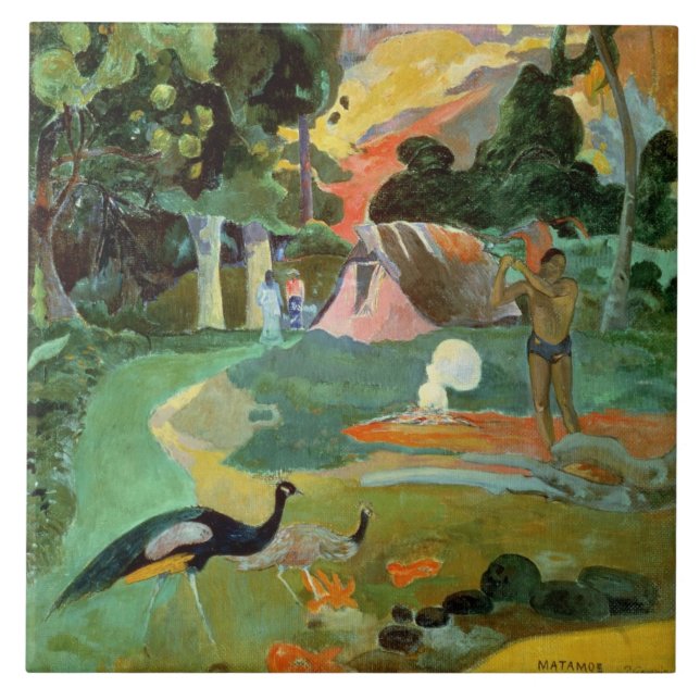 Azulejo De Cerâmica Paul Gauguin| Matamoe ou Paisagem com Peacocks (Frente)