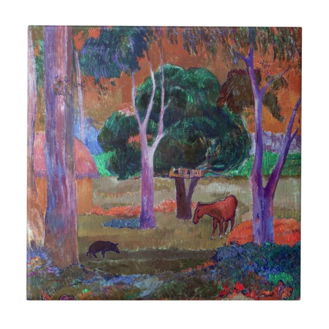 Azulejo De Cerâmica Paul Gauguin - Paisagem com um Porco e um Cavalo (Frente)