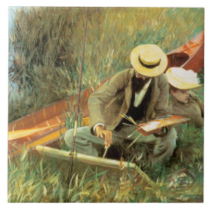 Azulejo De Cerâmica Paul Helleu Desenhando com Sua Esposa