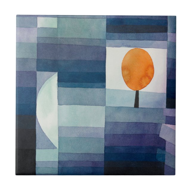 Azulejo De Cerâmica Paul Klee Abstrato Tree Blue Painting (Frente)