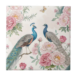 Azulejo De Cerâmica Pavão Elegante Floral Vintage (1)