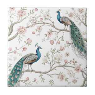 Azulejo De Cerâmica Pavão Elegante Floral Vintage (2)