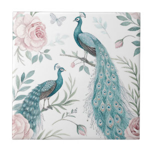 Azulejo De Cerâmica Pavão Elegante Floral Vintage (6)