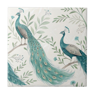 Azulejo De Cerâmica Pavão Elegante Floral Vintage (7)