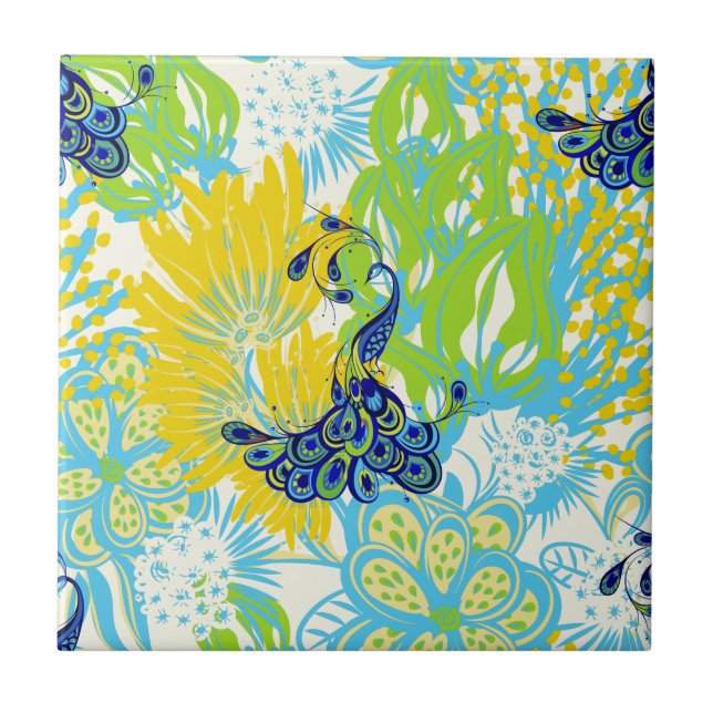 Azulejo De Cerâmica pavão floral (Frente)