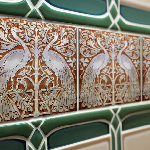Azulejo De Cerâmica Pavão Modernista Arte Barcelona 1903