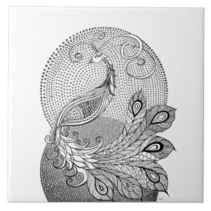 Azulejo De Cerâmica Pavão Prateado ao Luar e Branco