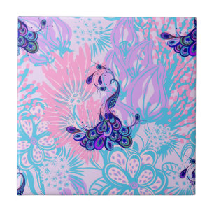 Azulejo De Cerâmica pavão rosa floral