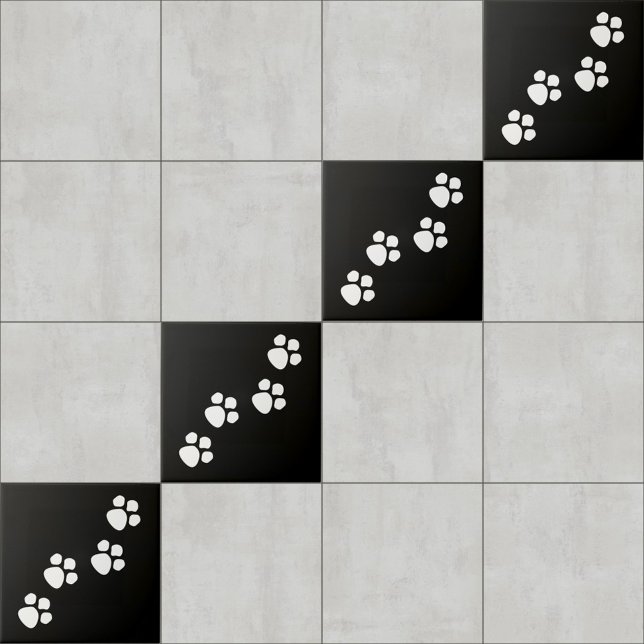Azulejo De Cerâmica Paw imprime branco preto (Criador carregado)