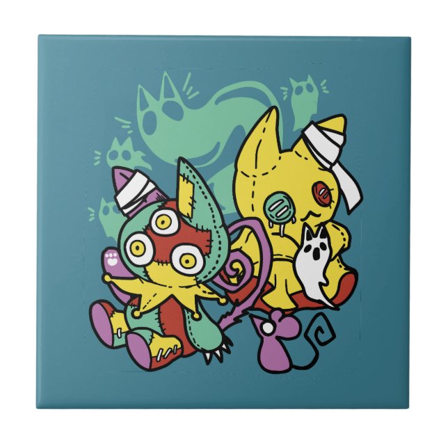 Azulejo De Cerâmica Paw-sitively Frightful | Monstrous Cats Halloween  (Frente)