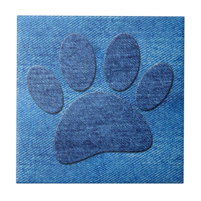Azulejo De Cerâmica Pawprint azul preto no cão (Frente)