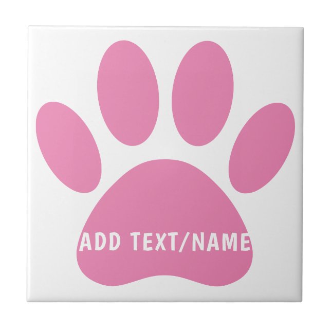 Azulejo De Cerâmica Pawprint do Cachorro Rosa Personalizado (Frente)